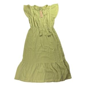Les Serein Ruffle Sleeve‎ Midi Dress Tassel Tie Lightweight Green Women's S NWT